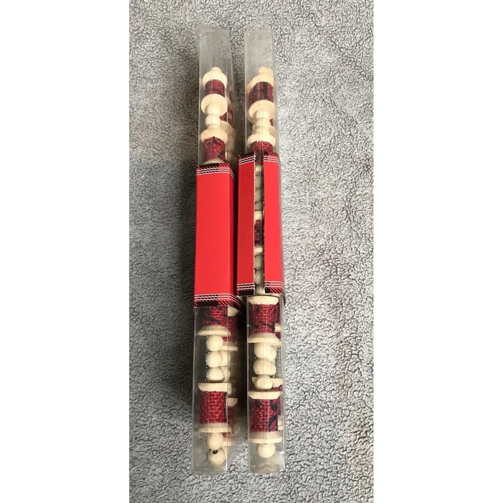New Set of 2 Christmas Garland Wood‎ Red Spool String Holiday Garland 72